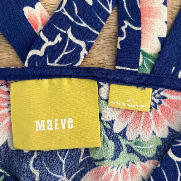 Anthropologie Maeve Blue Floral w/ Cutouts Short Sleeve Blouse Size 8 Boho - Picture 3 of 7